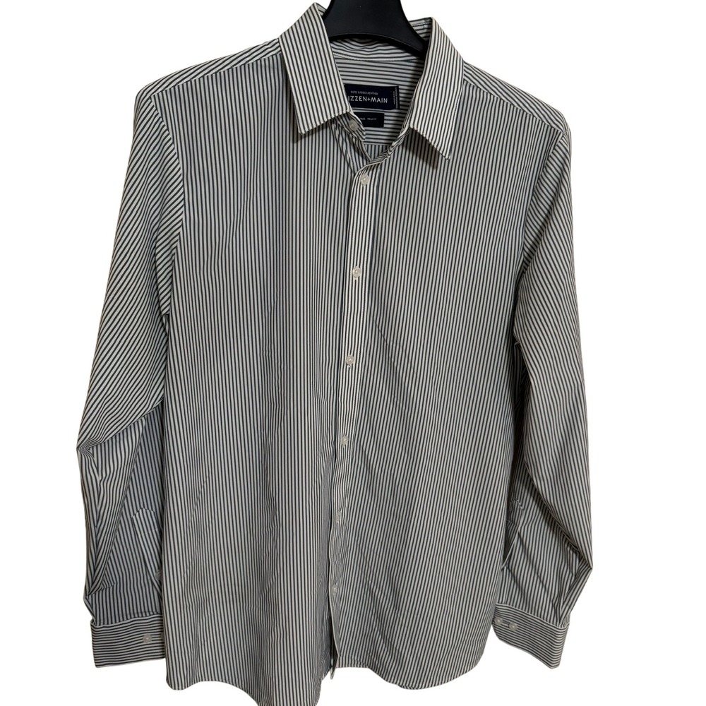 Mizzen+Main Long Sleeve Shirt Mens XL 42 striped Button Down Blue Label Leeward